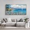 Landscape Wall Art - Blue Ocean Pink Flower Sailboat Mountain Tree Wall Decor Orange Frame Artwork for Wall Large Picture for Living Room Bedroom Home Office Wall Decoration Size 20x40